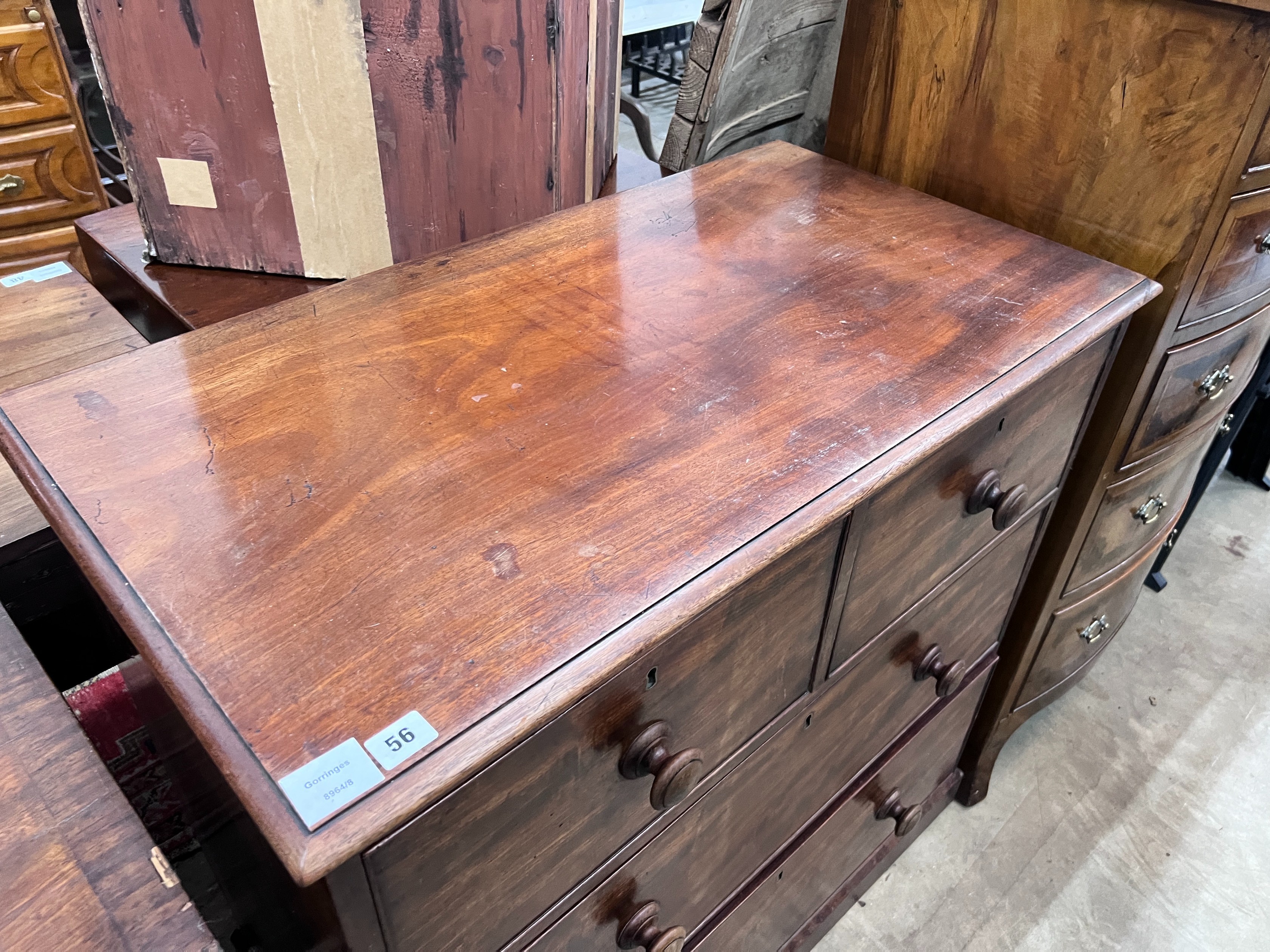 A small Victorian mahogany four drawer chest, width 91cm, depth 49cm, height 90cm *Please note the sale commences at 9am.